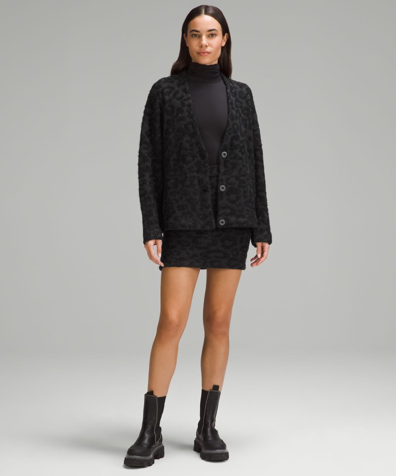 Lululemon Wool-Blend Jacquard Cardigan Knit Leopard Graphite Grey Black Online Outlet Sale