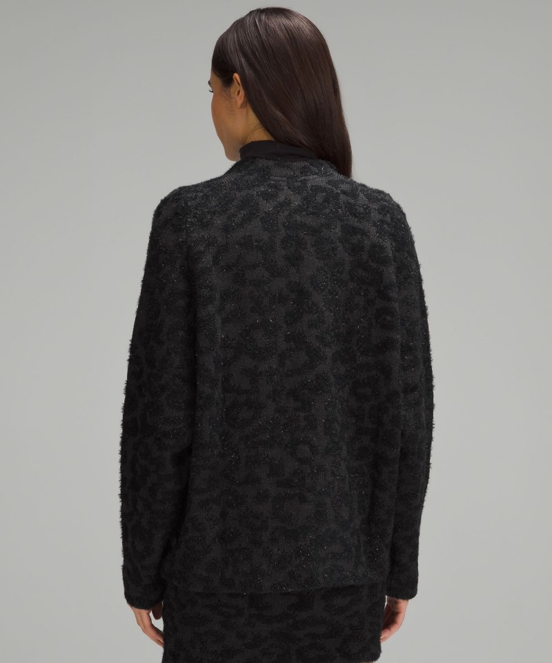Lululemon Wool-Blend Jacquard Cardigan Knit Leopard Graphite Grey Black Online Outlet Sale