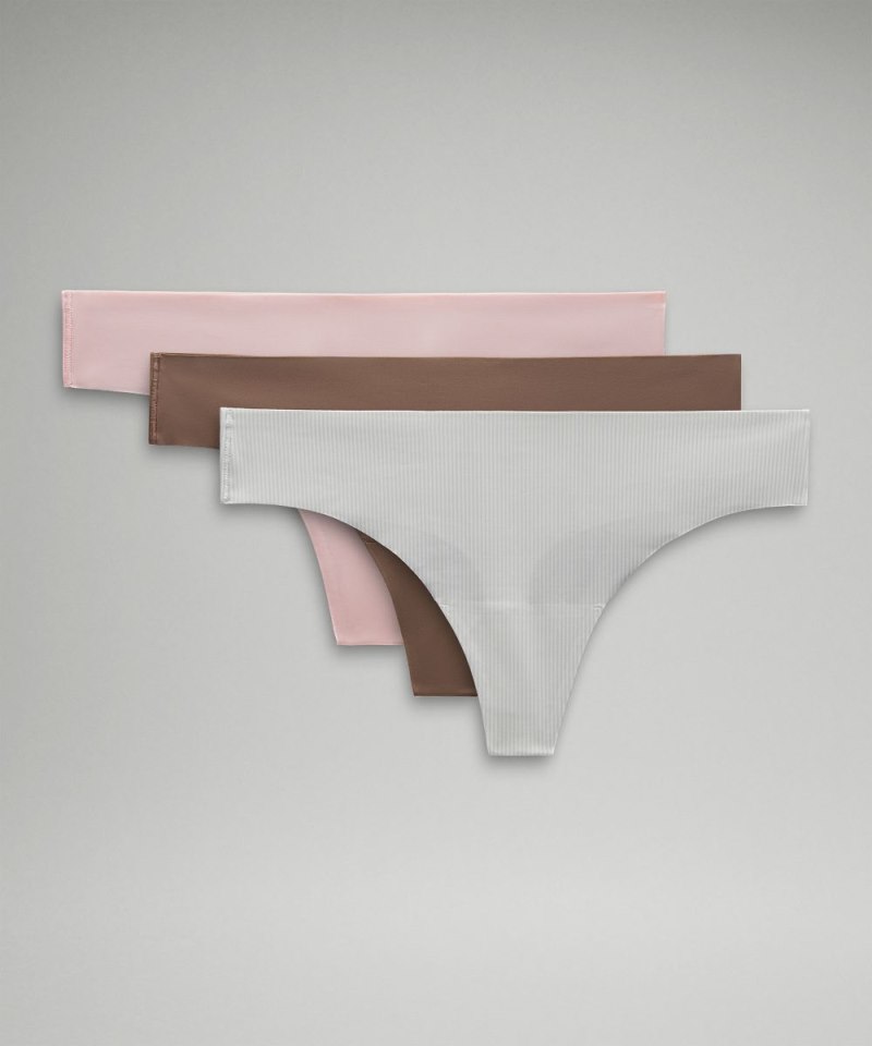 Lululemon InvisiWear Mid-Rise Thong Underwear *3 Pack Strawberry Milkshake / Taupetastic / Jumie Stripe White Vapor Online Outlet Sale