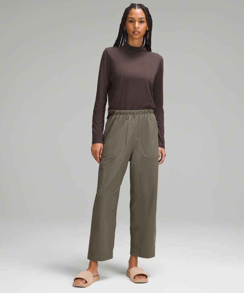 Lululemon Lightweight Mid-Rise Barrel-Leg Cropped Pant Army Green Online Outlet Sale