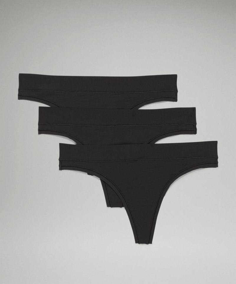 Lululemon UnderEase Mid-Rise Thong Underwear *3 Pack Black Online Outlet Sale