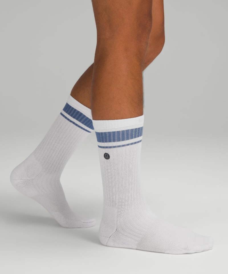 Lululemon Men's Daily Stride Ribbed Comfort Crew Socks *Stripe White / Oasis Blue Online Outlet Sale