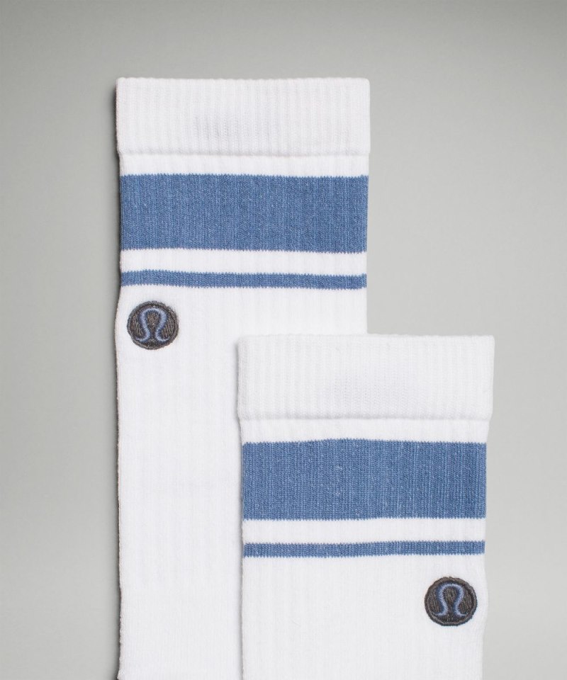 Lululemon Men's Daily Stride Ribbed Comfort Crew Socks *Stripe White / Oasis Blue Online Outlet Sale