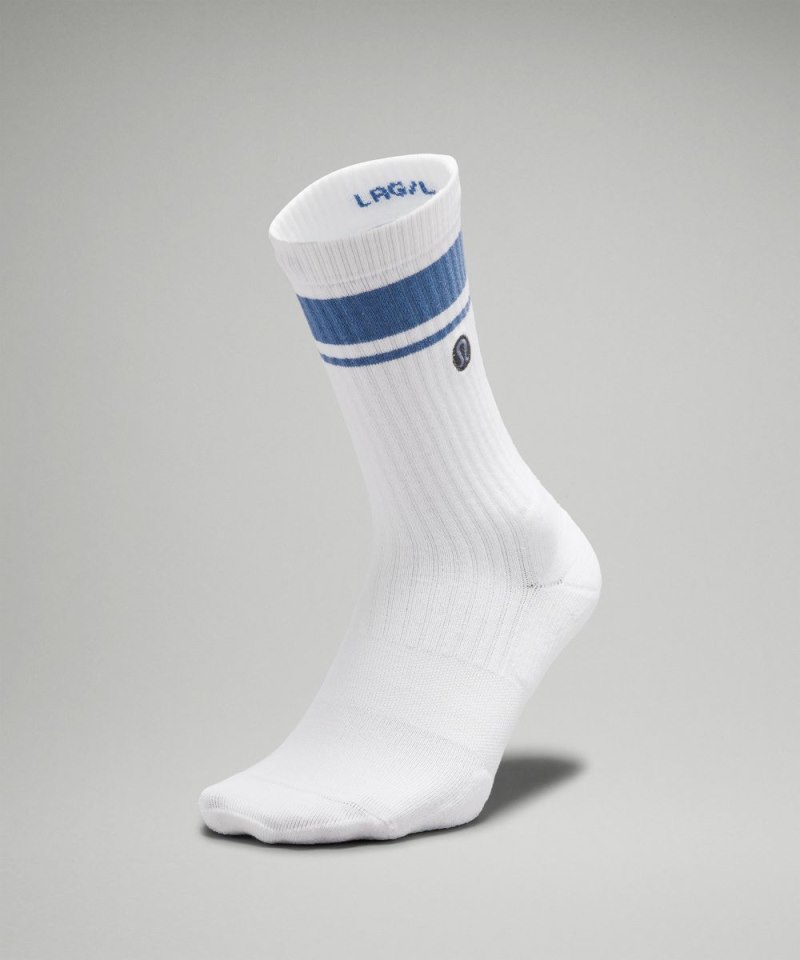 Lululemon Men's Daily Stride Ribbed Comfort Crew Socks *Stripe White / Oasis Blue Online Outlet Sale