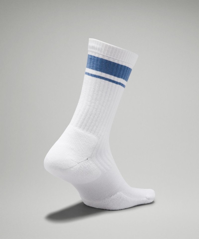 Lululemon Men's Daily Stride Ribbed Comfort Crew Socks *Stripe White / Oasis Blue Online Outlet Sale