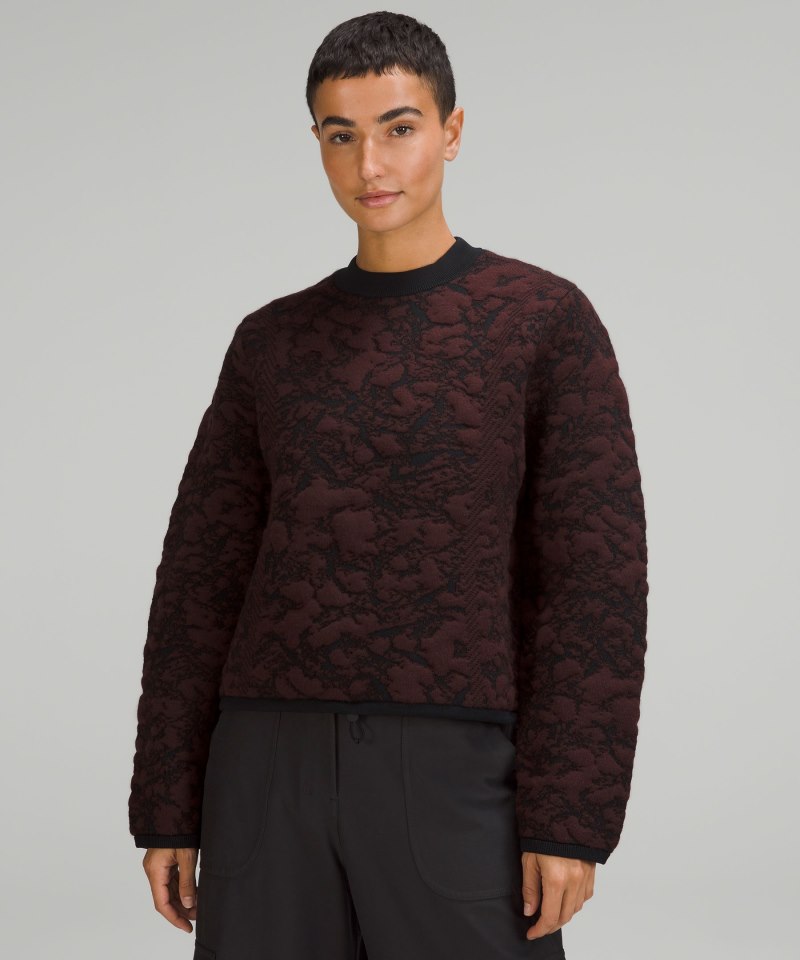 Lululemon Jacquard Multi-Texture Crewneck Sweater Red Merlot / Black Online Outlet Sale