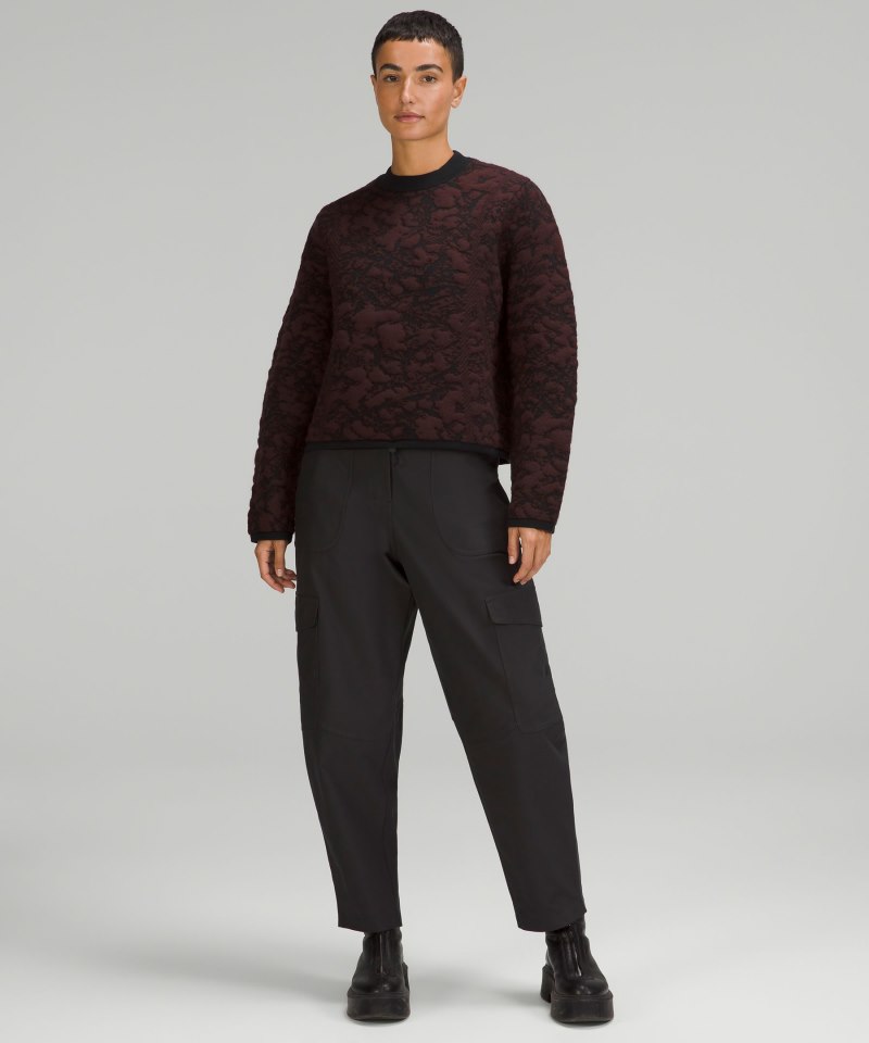 Lululemon Jacquard Multi-Texture Crewneck Sweater Red Merlot / Black Online Outlet Sale