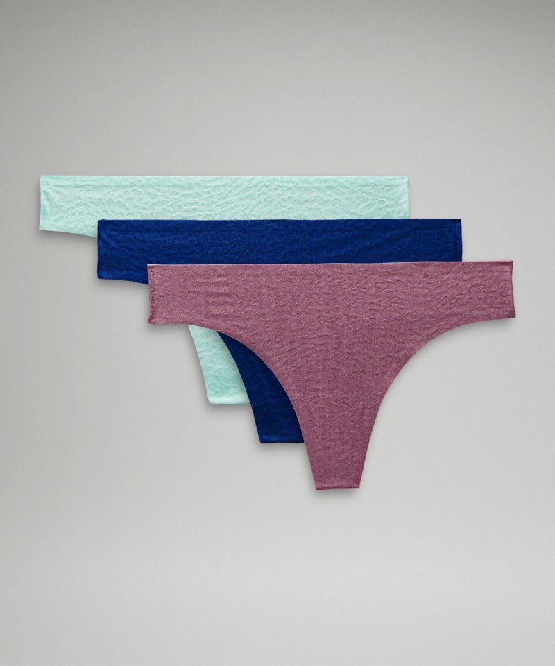 Lululemon InvisiWear Mid-Rise Thong Underwear Performance Lace *3 Pack Ideal Mint / Lace / Larkspur / Lace / Cyber Violet / Lace Online Outlet Sale