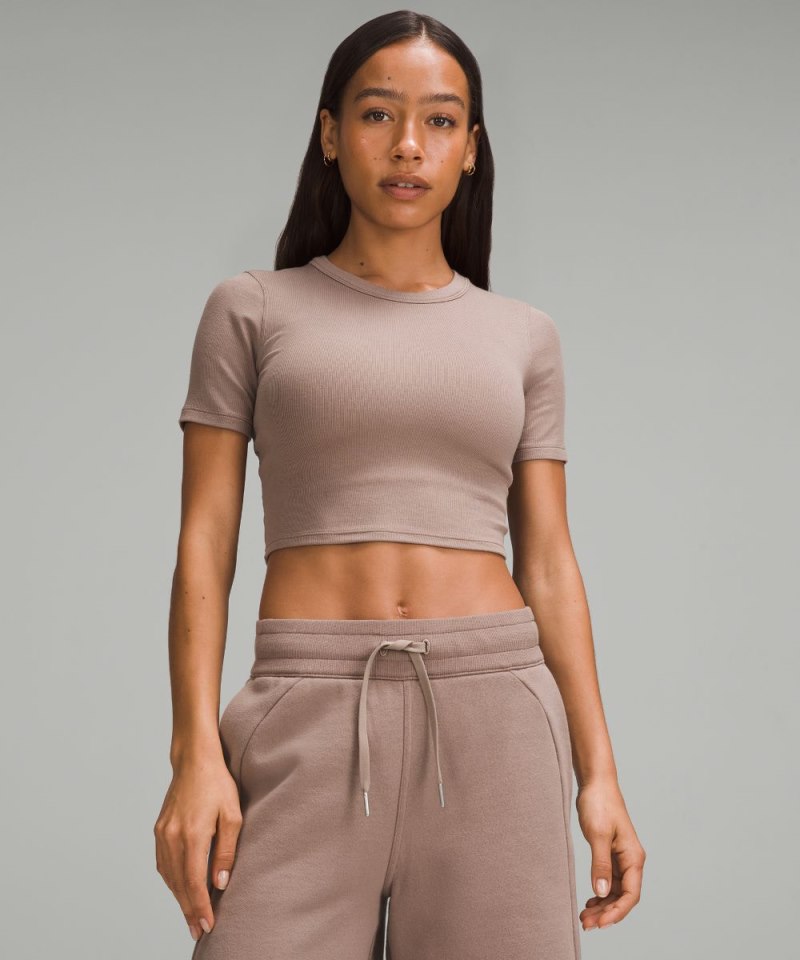 Lululemon Hold Tight Straight Hem Cropped T-Shirt Taupetastic Online Outlet Sale