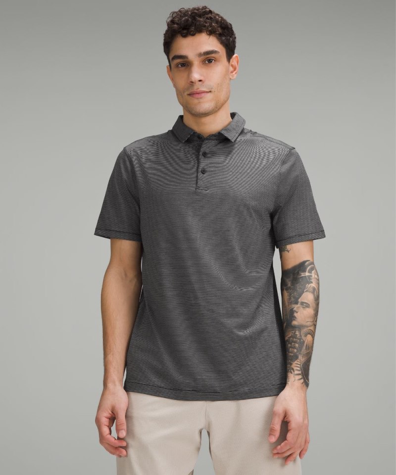 Lululemon Evolution Short-Sleeve Polo Shirt Commission Stripe Black White Online Outlet Sale