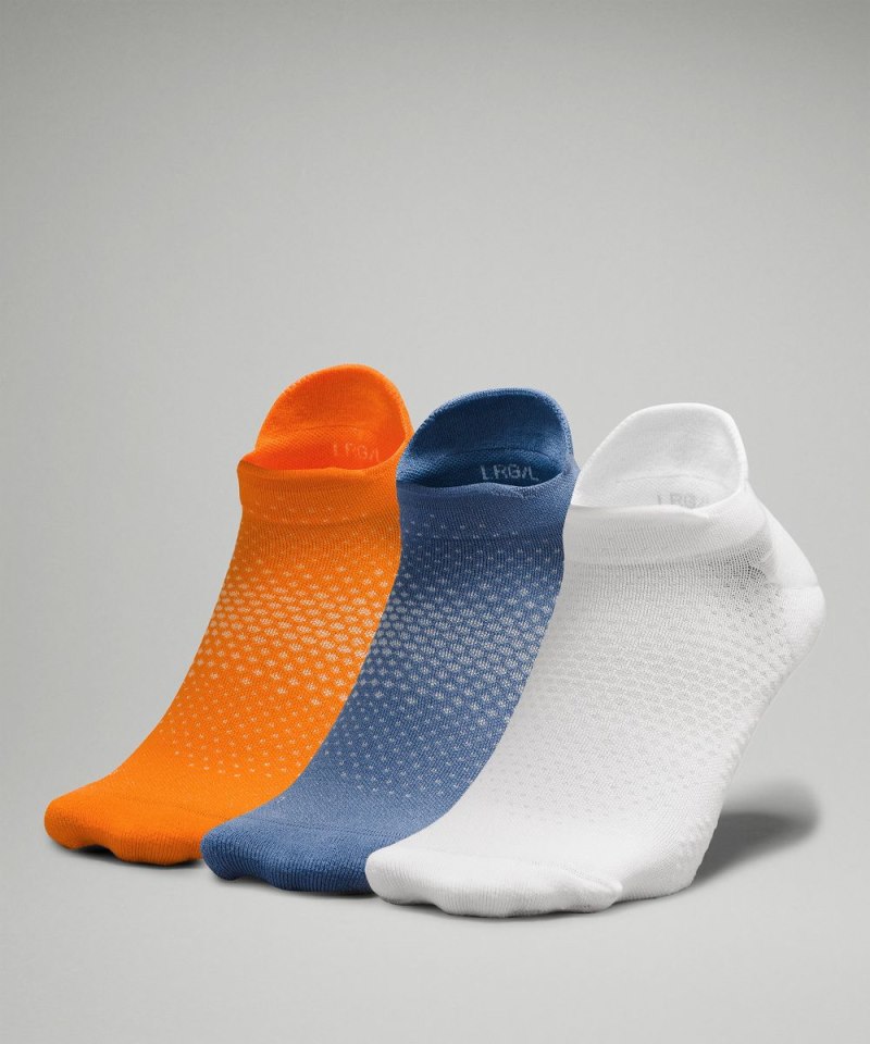 Lululemon Men's MacroPillow Tab Running Socks Medium Cushioning *3 Pack White / Oasis Blue / Lit Orange Online Outlet Sale