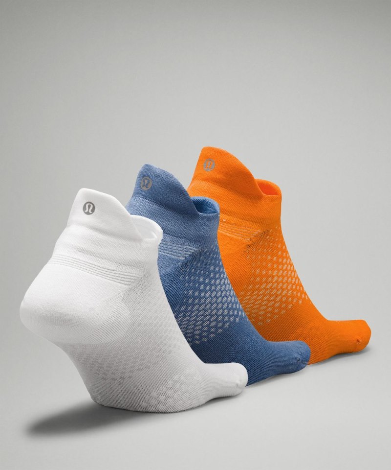 Lululemon Men's MacroPillow Tab Running Socks Medium Cushioning *3 Pack White / Oasis Blue / Lit Orange Online Outlet Sale