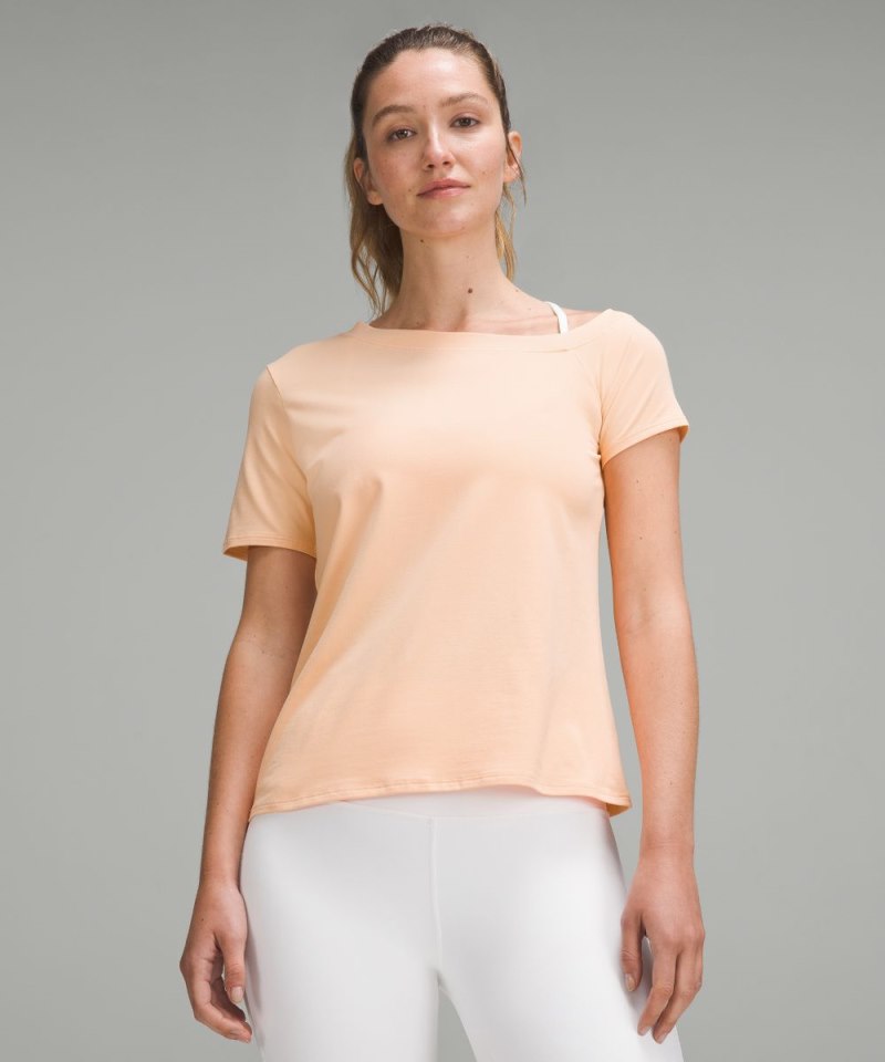 Lululemon Off-The-Shoulder Cotton T-Shirt Peach Bellini Online Outlet Sale