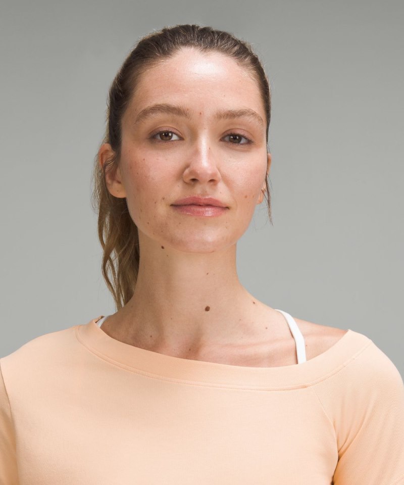 Lululemon Off-The-Shoulder Cotton T-Shirt Peach Bellini Online Outlet Sale