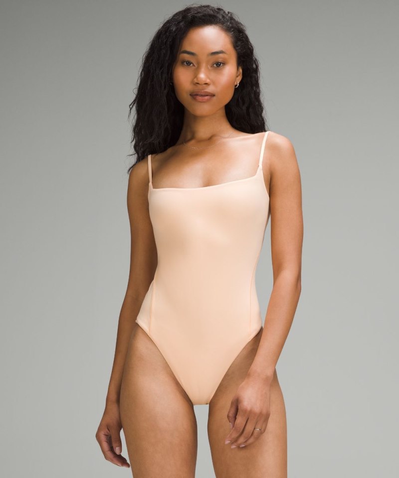 Lululemon Wundermost Ultra-Soft Nulu Square-Neck Spaghetti-Strap Bodysuit Peach Bellini Online Outlet Sale