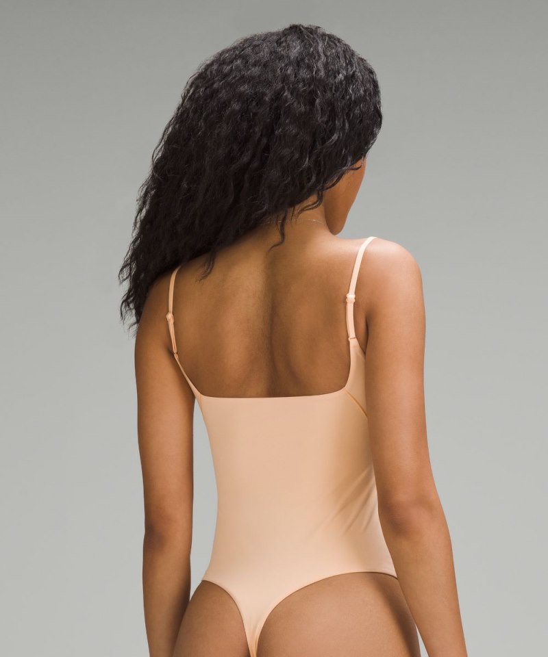 Lululemon Wundermost Ultra-Soft Nulu Square-Neck Spaghetti-Strap Bodysuit Peach Bellini Online Outlet Sale