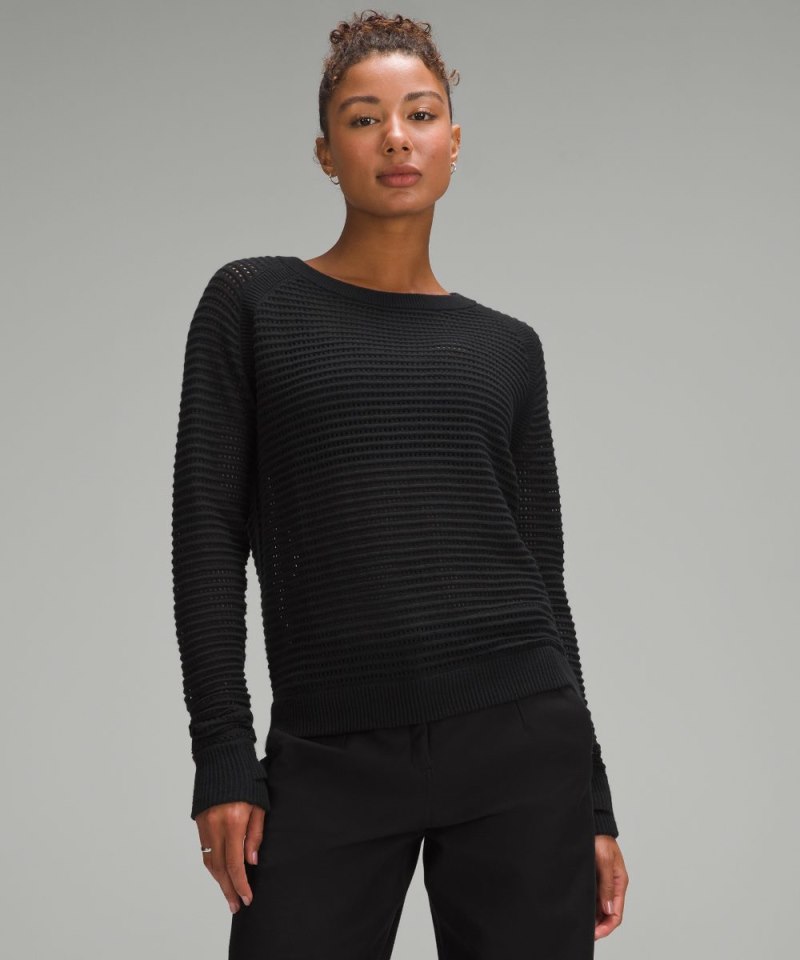 Lululemon Pointelle-Knit Cotton Sweater Black Online Outlet Sale