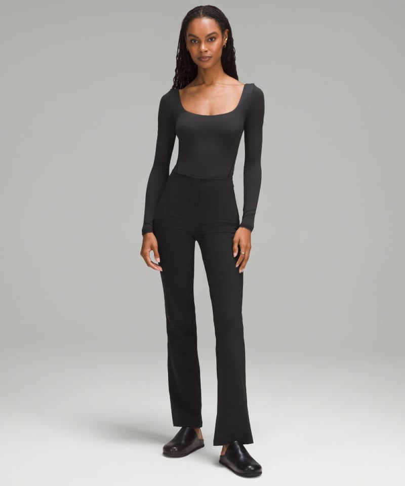 Lululemon Wundermost Ultra-Soft Nulu Square-Neck Long-Sleeve Bodysuit Black Online Outlet Sale