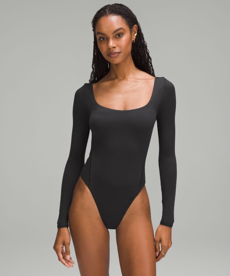 Lululemon Wundermost Ultra-Soft Nulu Square-Neck Long-Sleeve Bodysuit Black Online Outlet Sale