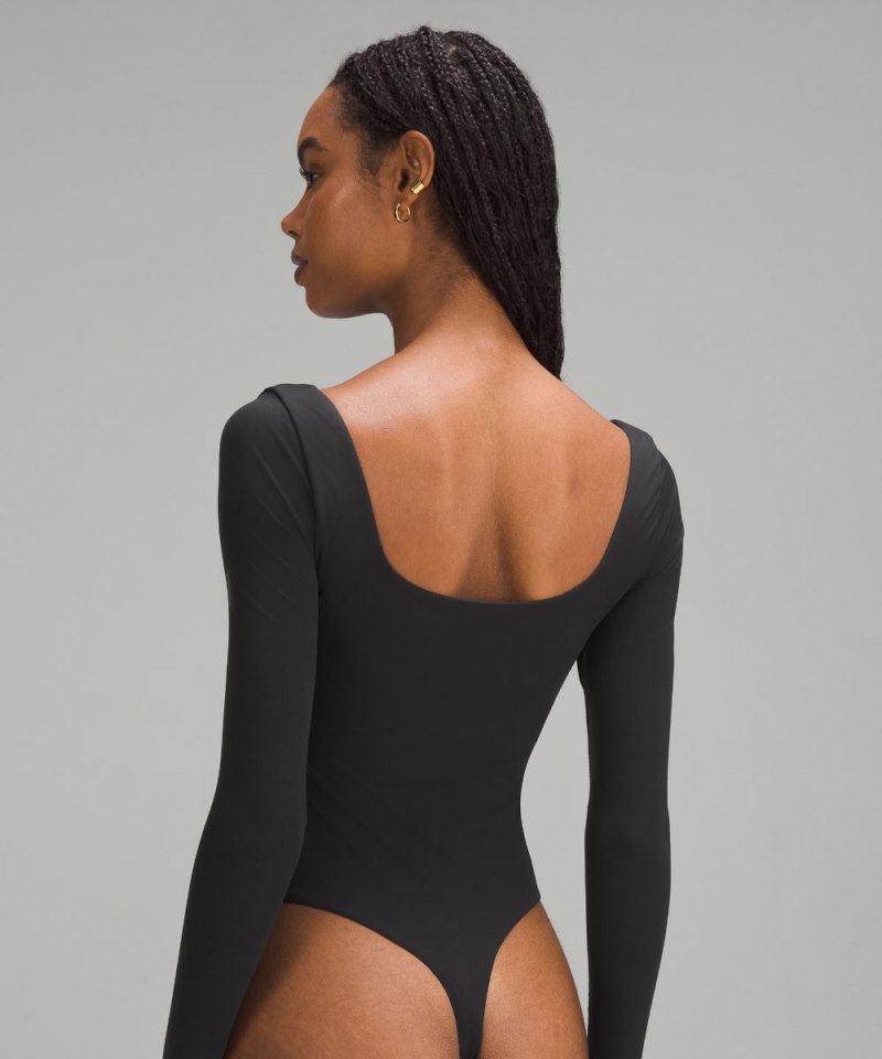 Lululemon Wundermost Ultra-Soft Nulu Square-Neck Long-Sleeve Bodysuit Black Online Outlet Sale