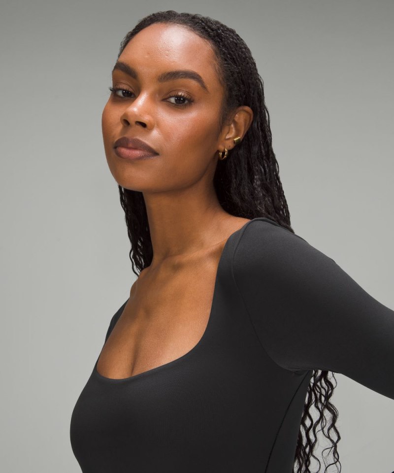 Lululemon Wundermost Ultra-Soft Nulu Square-Neck Long-Sleeve Bodysuit Black Online Outlet Sale