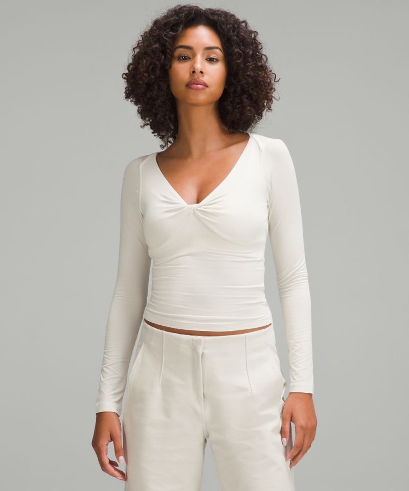 Lululemon Modal-Silk Blend V-Neck Long-Sleeve Shirt Bone Online Outlet Sale