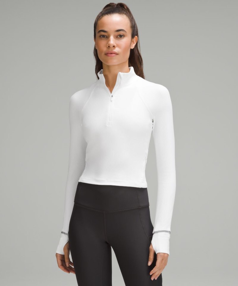 Lululemon It's Rulu Ribbed Cropped Half Zip White Online Outlet Sale
