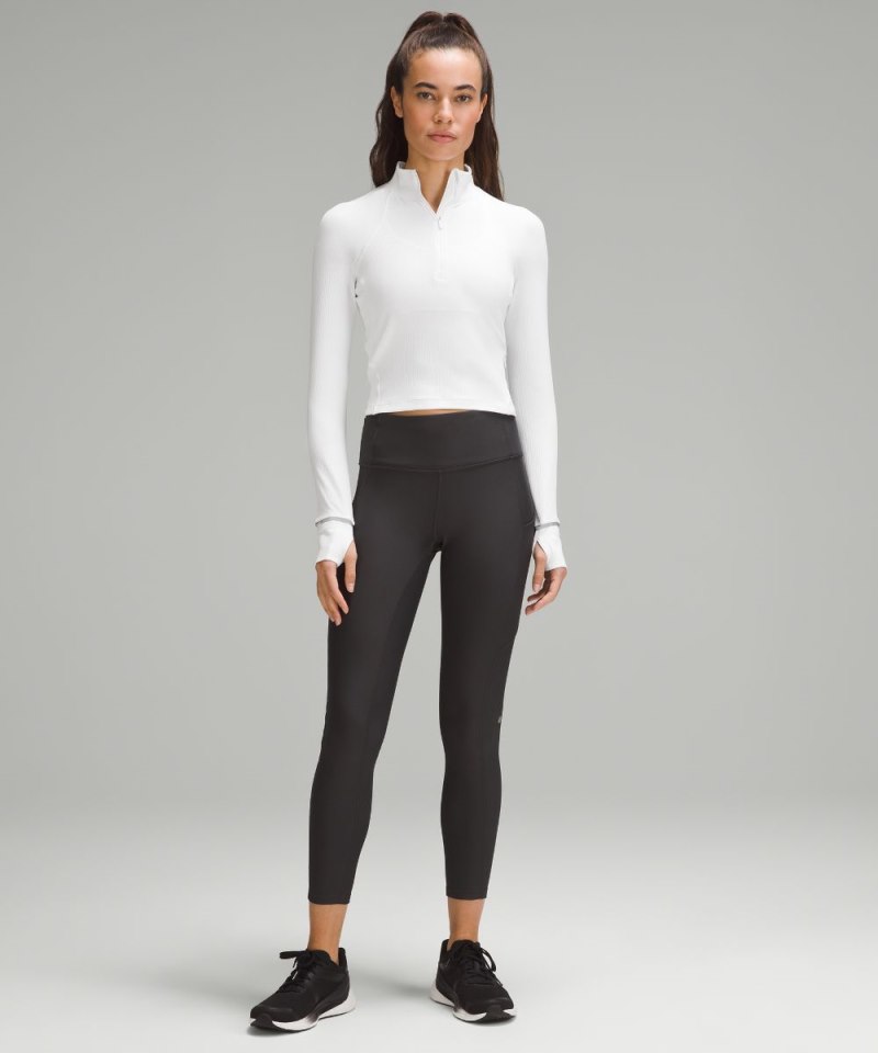 Lululemon It's Rulu Ribbed Cropped Half Zip White Online Outlet Sale