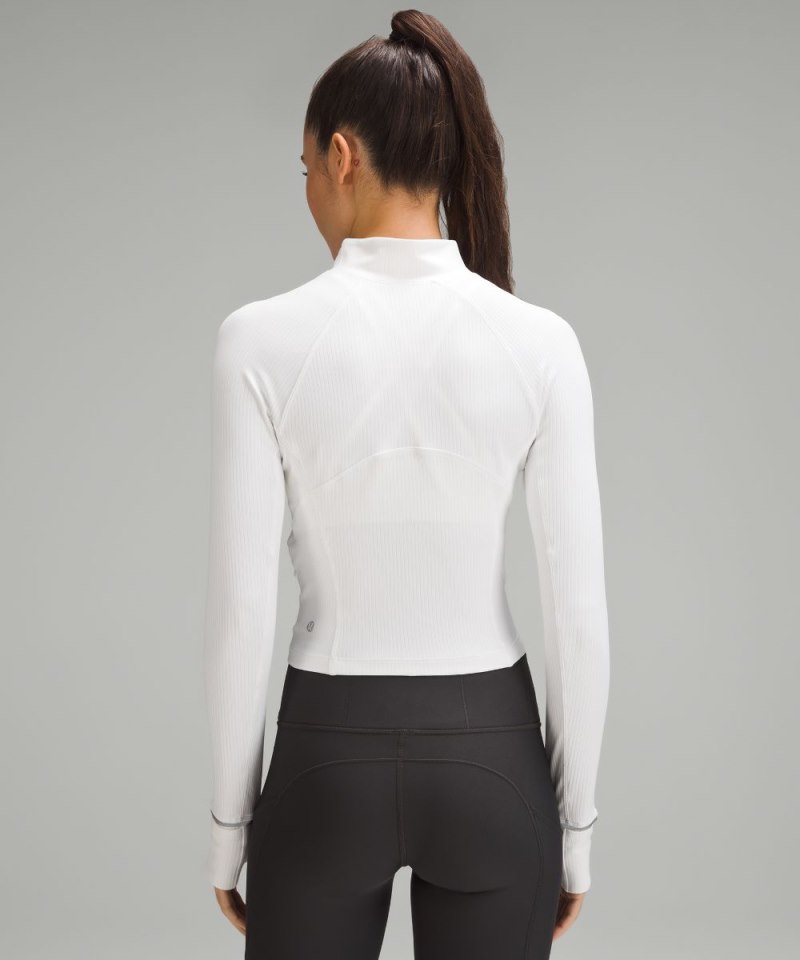 Lululemon It's Rulu Ribbed Cropped Half Zip White Online Outlet Sale