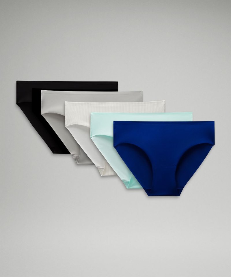 Lululemon InvisiWear Mid-Rise Bikini Underwear *5 Pack Larkspur / Ideal Mint / Jumie Stripe White Vapor / Silver Drop / Black (not available) Online Outlet Sale