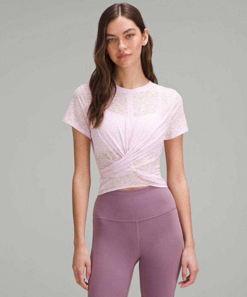 Lululemon Tie-Waist Breathable Short-Sleeve Shirt Meadowsweet Pink Online Outlet Sale