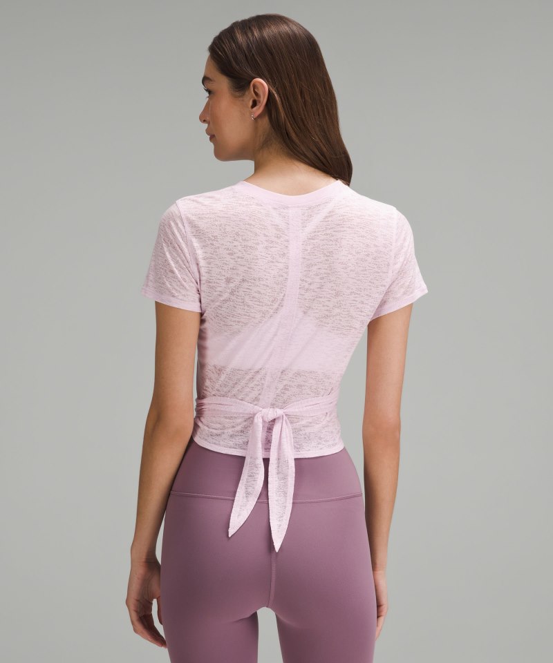 Lululemon Tie-Waist Breathable Short-Sleeve Shirt Meadowsweet Pink Online Outlet Sale