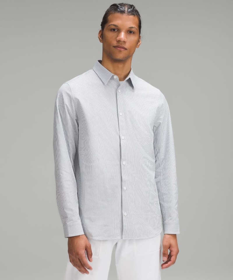 Lululemon New Venture Classic-Fit Long-Sleeve Shirt Inline Stripe White Heathered Grey Sage Online Outlet Sale