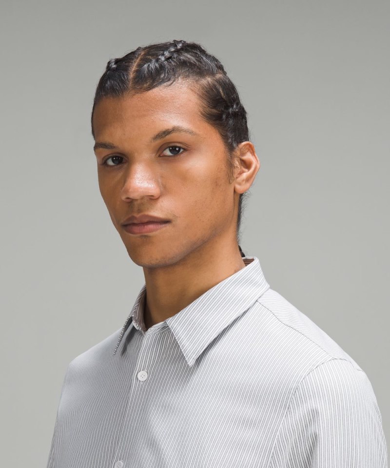 Lululemon New Venture Classic-Fit Long-Sleeve Shirt Inline Stripe White Heathered Grey Sage Online Outlet Sale