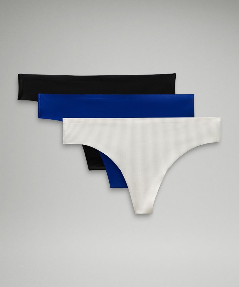 Lululemon InvisiWear Mid-Rise Thong Underwear *3 Pack Jumie Stripe White Vapor / Larkspur / Black Online Outlet Sale