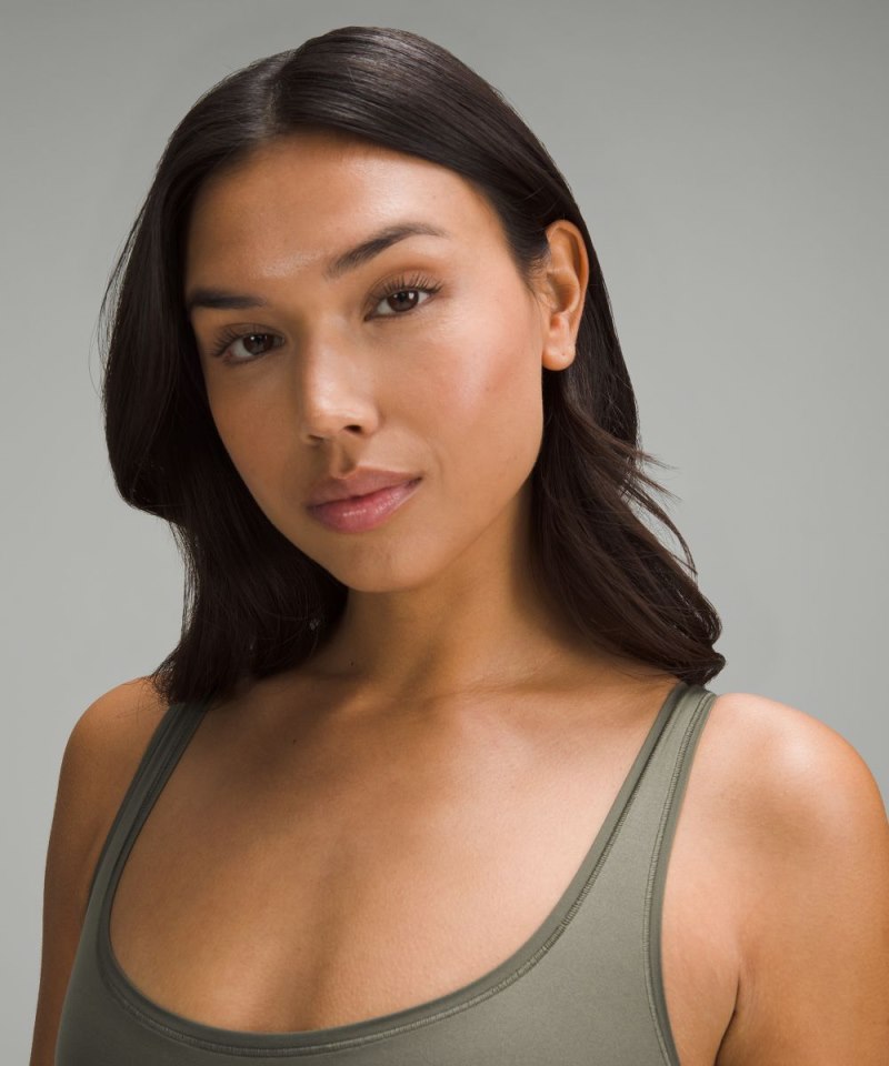 Lululemon Wundermost Ultra-Soft Nulu Square-Neck Sleeveless Bodysuit Army Green Online Outlet Sale