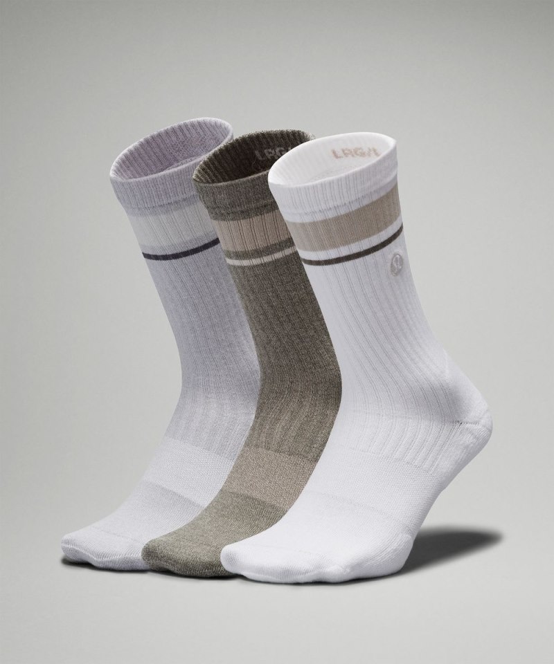 Lululemon Men's Daily Stride Ribbed Comfort Crew Socks *3 Pack White / Heathered Silver Drop / Heathered Grey Sage Online Outlet Sale