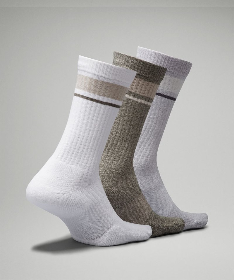 Lululemon Men's Daily Stride Ribbed Comfort Crew Socks *3 Pack White / Heathered Silver Drop / Heathered Grey Sage Online Outlet Sale