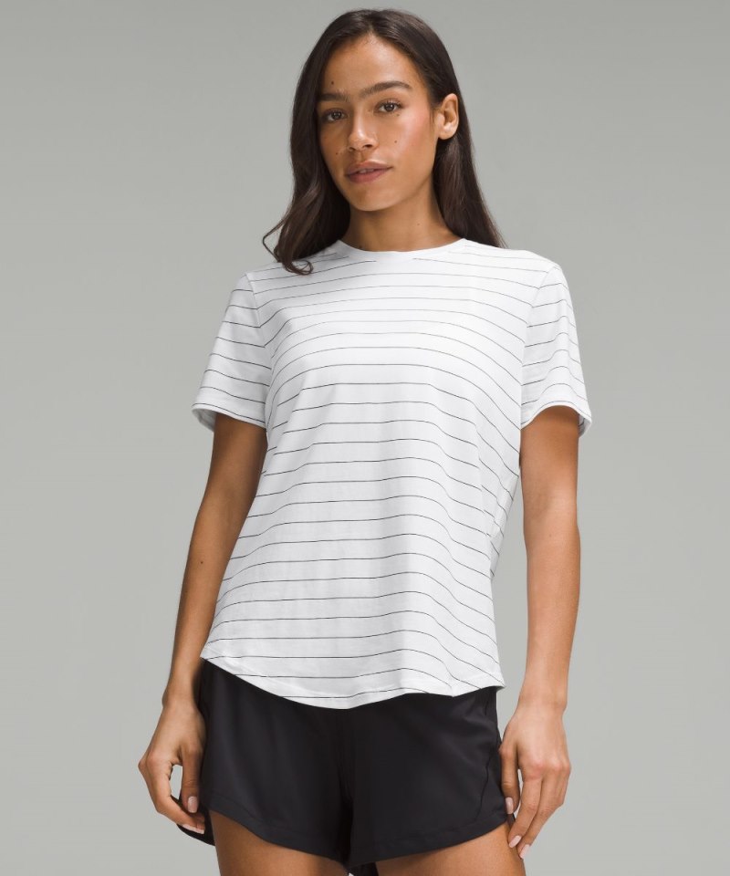 Lululemon Love Curved-Hem Crewneck T-Shirt Short Serve Stripe White Black Online Outlet Sale