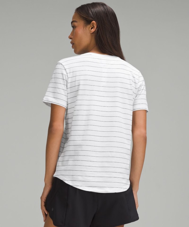 Lululemon Love Curved-Hem Crewneck T-Shirt Short Serve Stripe White Black Online Outlet Sale