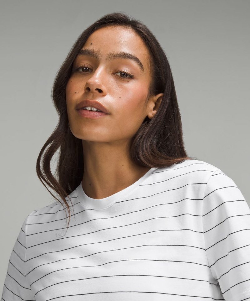 Lululemon Love Curved-Hem Crewneck T-Shirt Short Serve Stripe White Black Online Outlet Sale