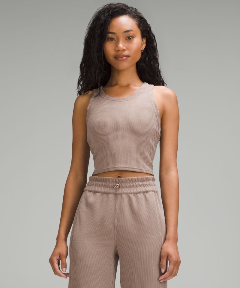 Lululemon Ribbed Softstreme Cropped Tank Top Taupetastic Online Outlet Sale