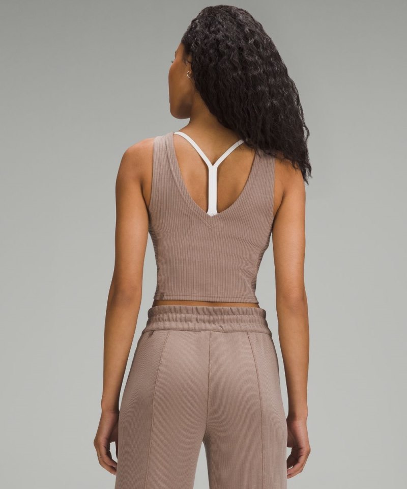Lululemon Ribbed Softstreme Cropped Tank Top Taupetastic Online Outlet Sale