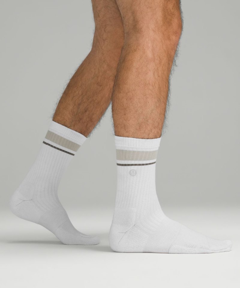 Lululemon Men's Daily Stride Ribbed Comfort Crew Socks *Stripe White / Raw Linen (not available) Online Outlet Sale