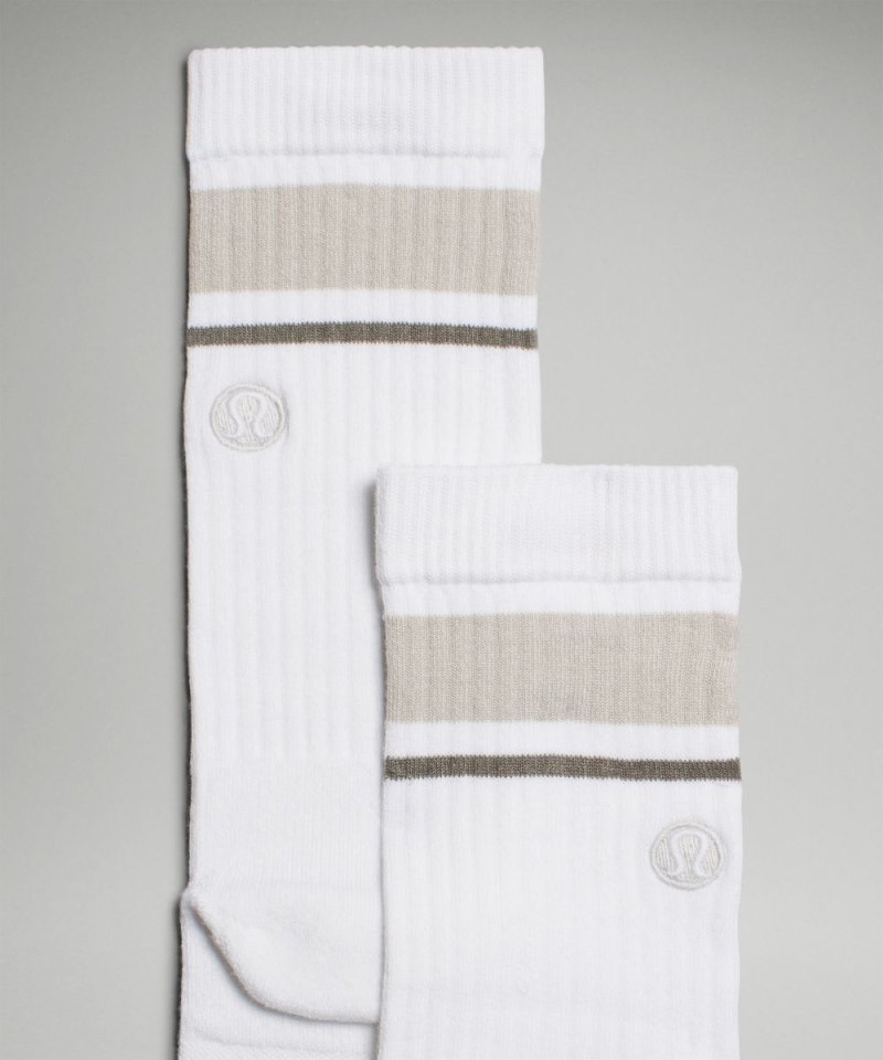 Lululemon Men's Daily Stride Ribbed Comfort Crew Socks *Stripe White / Raw Linen (not available) Online Outlet Sale