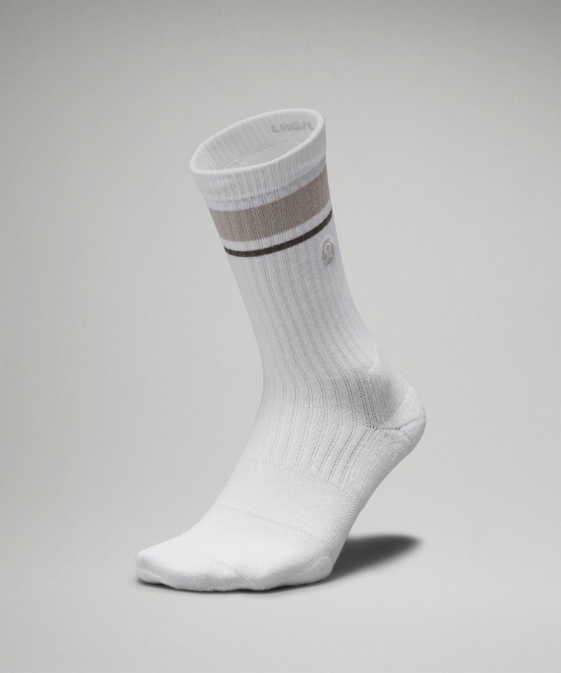 Lululemon Men's Daily Stride Ribbed Comfort Crew Socks *Stripe White / Raw Linen (not available) Online Outlet Sale
