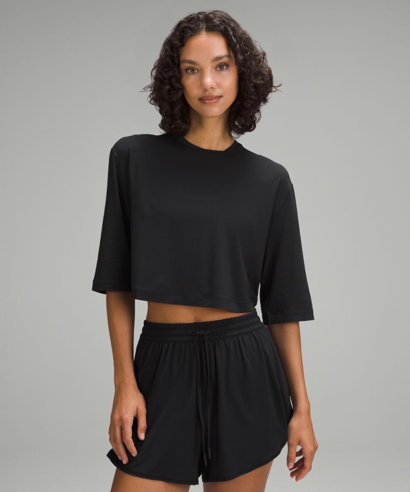 Lululemon Modal Relaxed-Fit Cropped Short-Sleeve Shirt Black Online Outlet Sale
