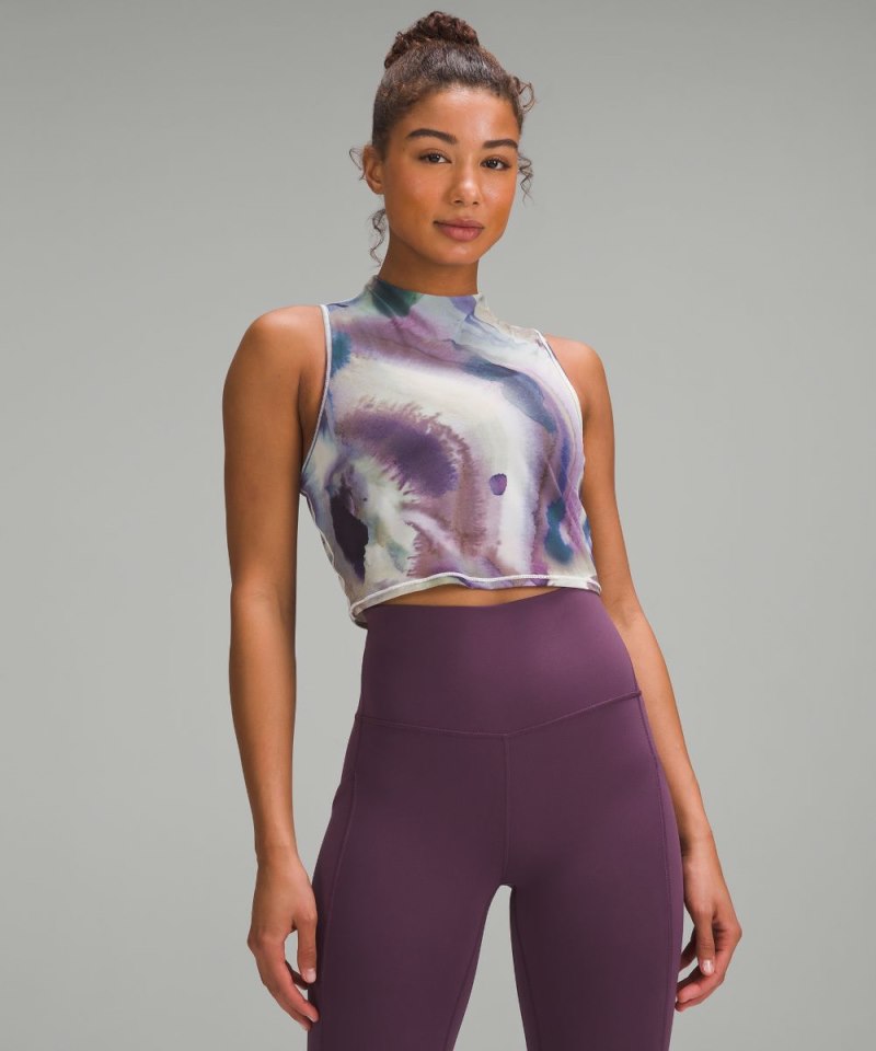 Lululemon Keyhole Mesh Tank Top Ink Islands Mauve Multi Online Outlet Sale