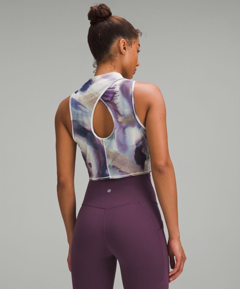 Lululemon Keyhole Mesh Tank Top Ink Islands Mauve Multi Online Outlet Sale