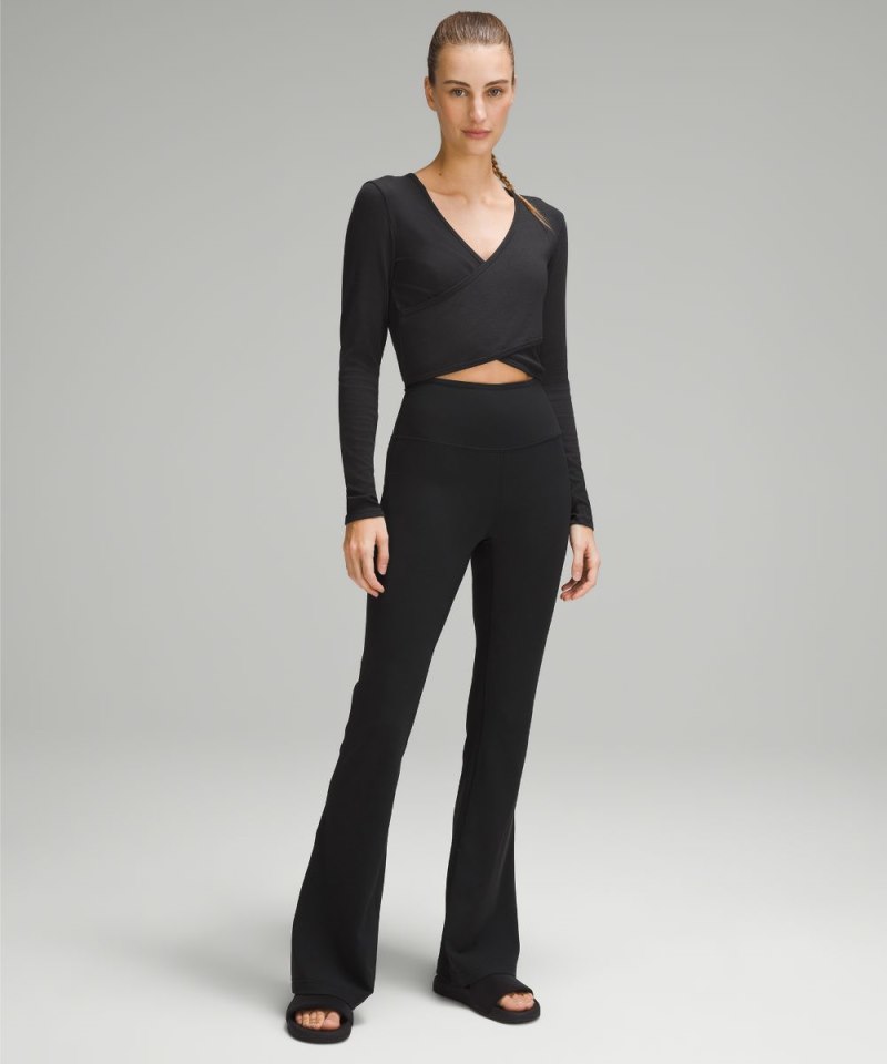 Lululemon Wrap-Front Ribbed Long-Sleeve Top Black Online Outlet Sale